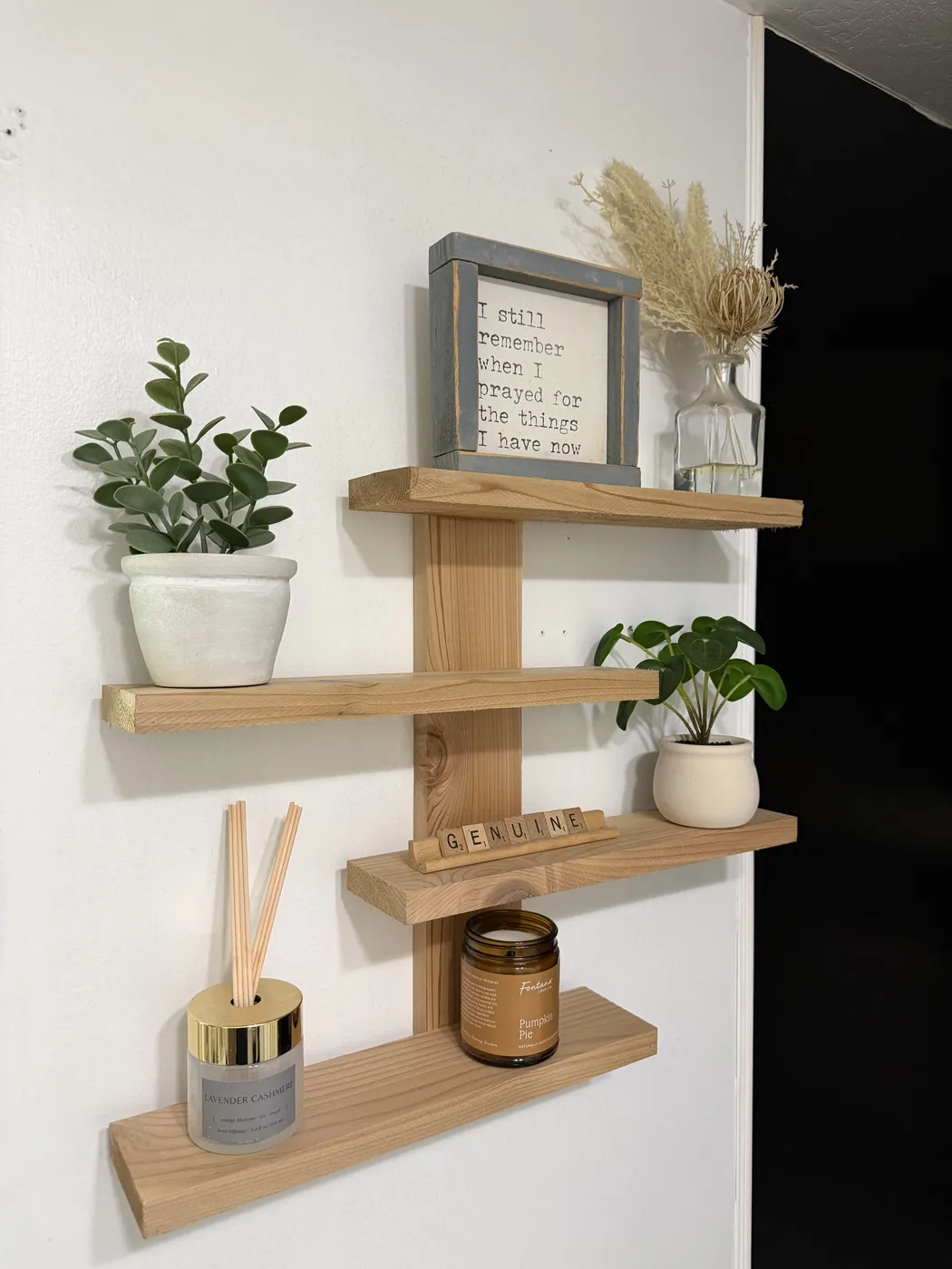 Cedar floating wall shelves