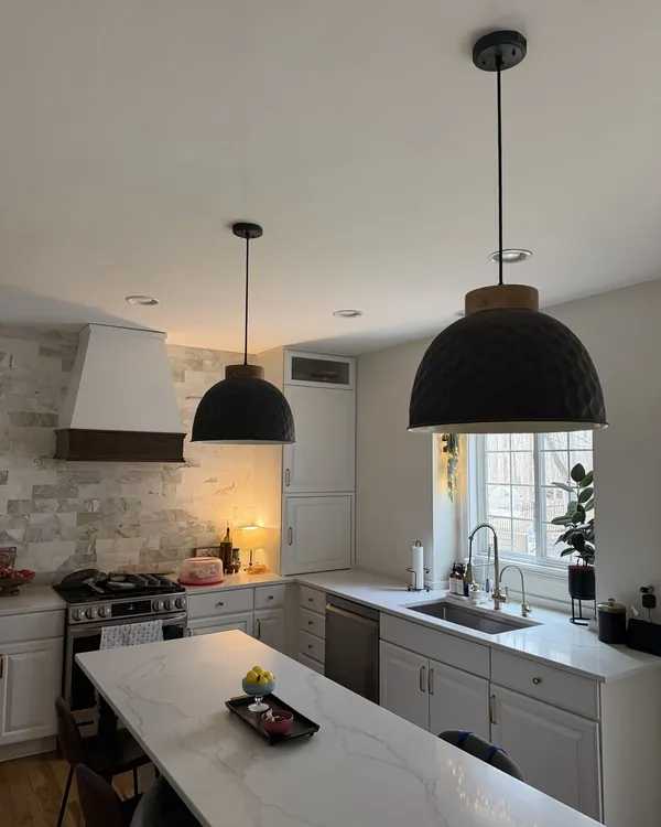 Pendant lighting over a kitchen island