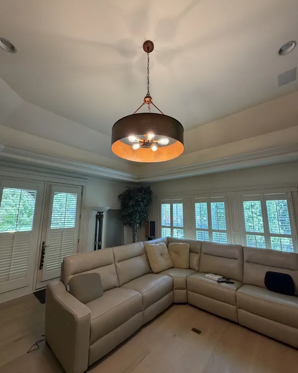 Pendant light installed in a sunroom